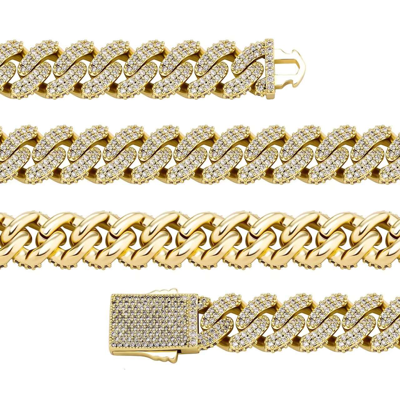 13mm Cuban Link Hip Hop Chain Necklace with Spring Clasp Stylish Moissanite Chain