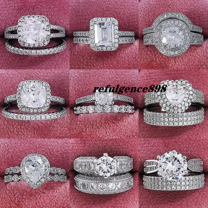 Band Rings 2023 New Luxury 925 Sterling Silver Luxury Big Wedding Rings Set for Bridal Women Engagement Finger Party Gift Designer Jewelry J230517