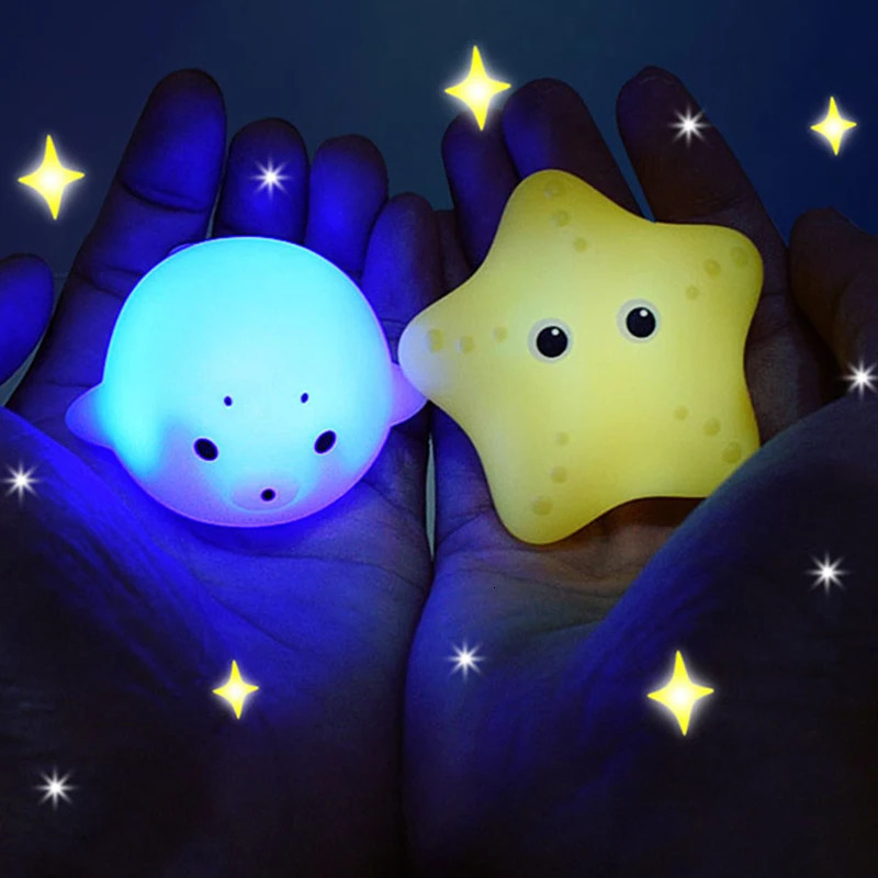 Baby Cute Animals Bath Toy Swimming Water LED Light Up Toys Soft Rubber Float Induction Luminous Frogs for Kids Play Funny Gifts 250326