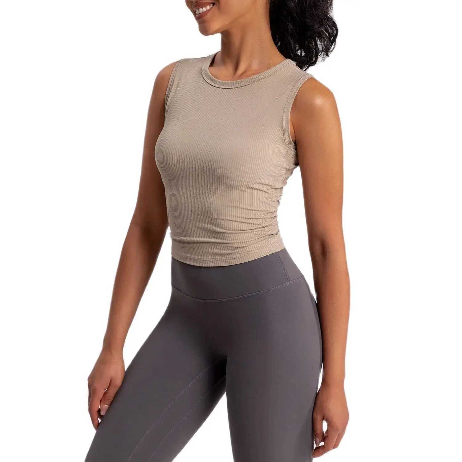 2024 Summer Womens Sports Tank Top Sleeveless Yoga Tank Top Ruffle Slim Fit Quick Drying Sports Top Running Shirt Fitness Top W250326