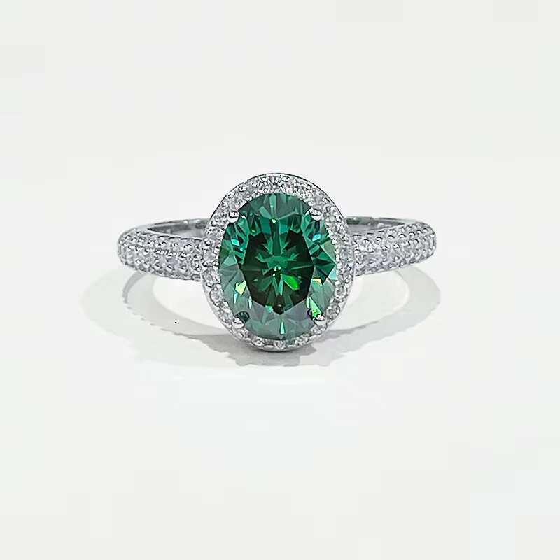 Luxury Full Moissanite 2CT VVS D Color 925 Sterling Silver Green Moissanite Ring Women Engagement Wedding Ring