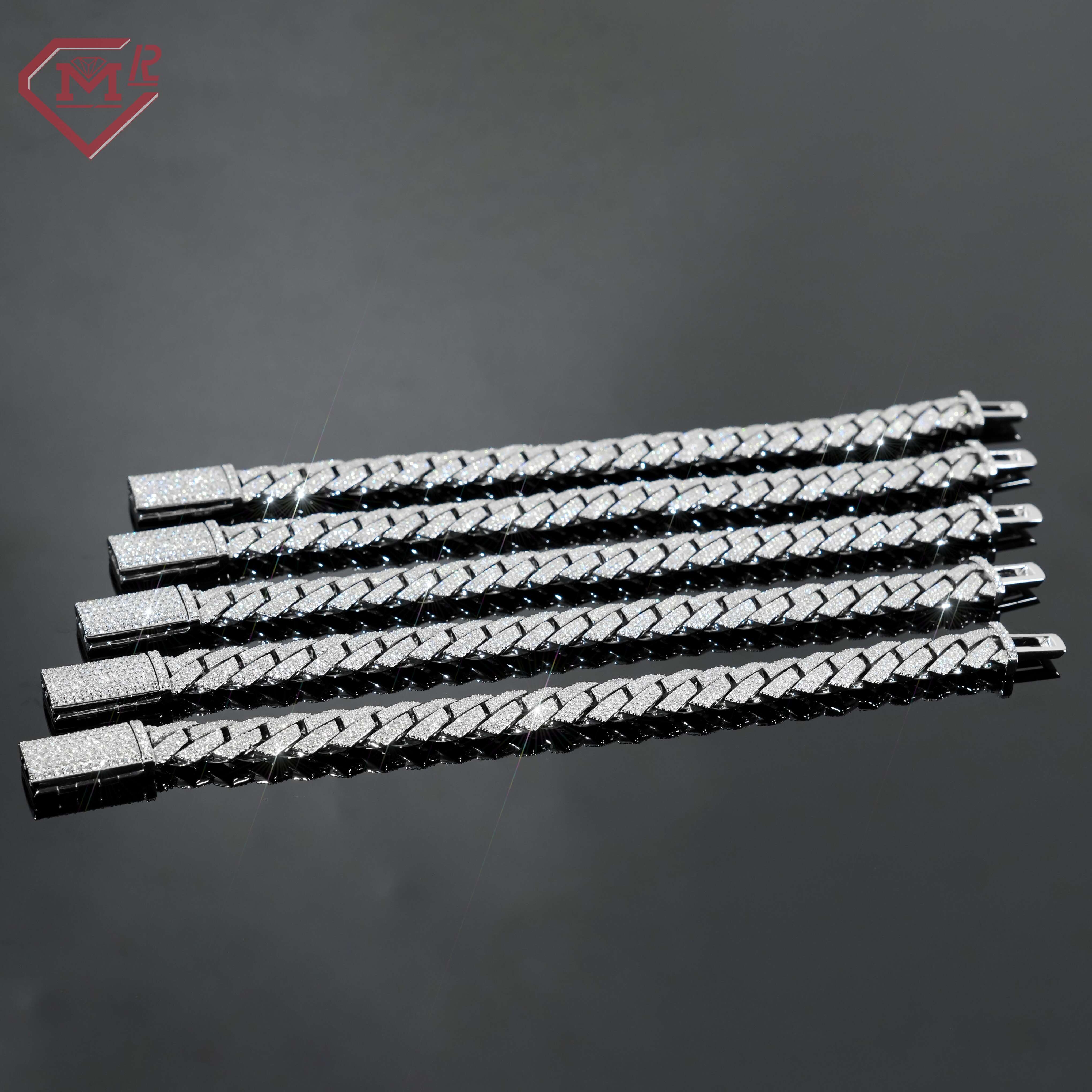 18mm 3 Rows Moissanite Cuban Chain Bracelet Customized Hiphop Silver 925 Moissanite Cuban Link Chain