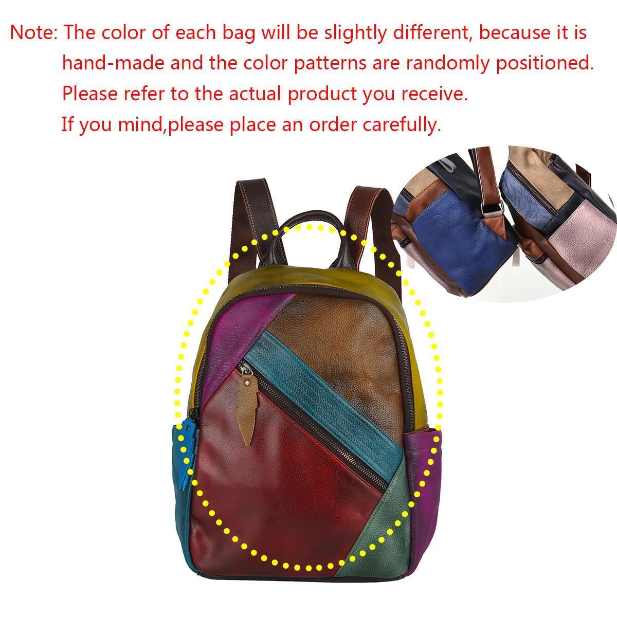 Fashion Women's Bag Leather Head Layer Cowhide Color Contrast Retro Style Backpack