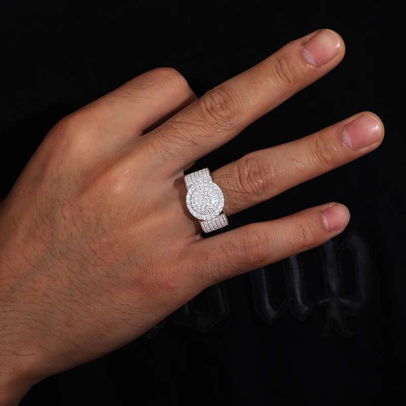 TUHE Unisex Round Iced Out VVS1 Moissanite Cross Rings S925 Silver For Men Hip Hop Jewelry