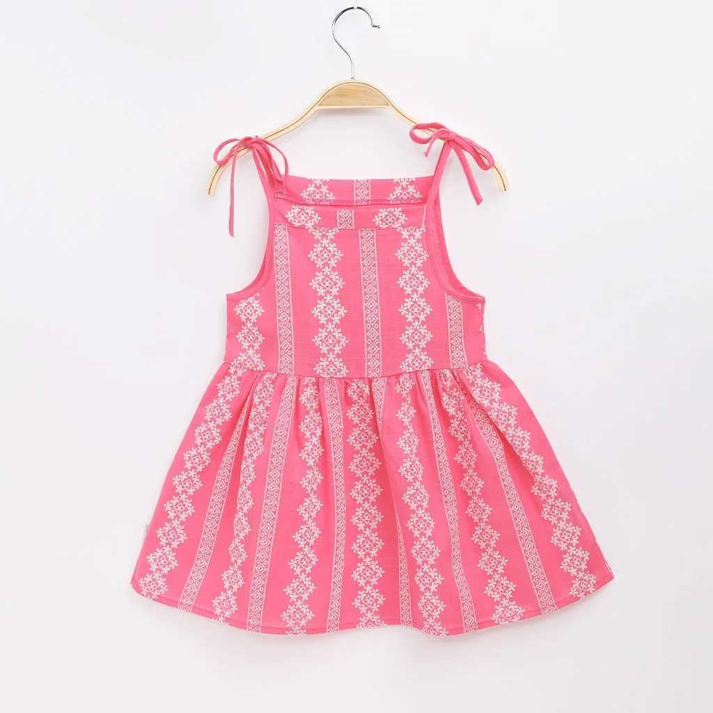 2017 Summer Girls Korean Strappy Dress Childrens Pink Sleeveless Printed Dress Baby Cotton and Linen Casual Princess Dress W250326
