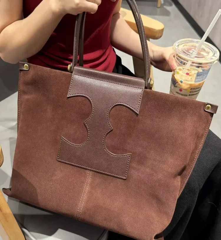 Elegant Office Ladies Large Capacity Casual Tote Handbag Vintage Spliced Design Women Suede Genuine Leather Single Shoulder Bag