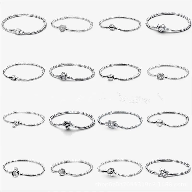 925 Sterling Silver Snake Chain Bracelet Fit for Lovely Beads Charms Bracelet Wedding Party Jewelry Gifts 16-21CM Size