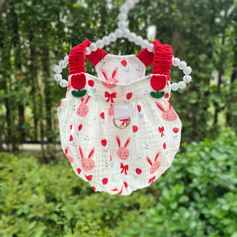 Pet Clothing Spring/Summer Cute Breathable Dog Cat Princess Dress Strap Cotton Teddy Bear