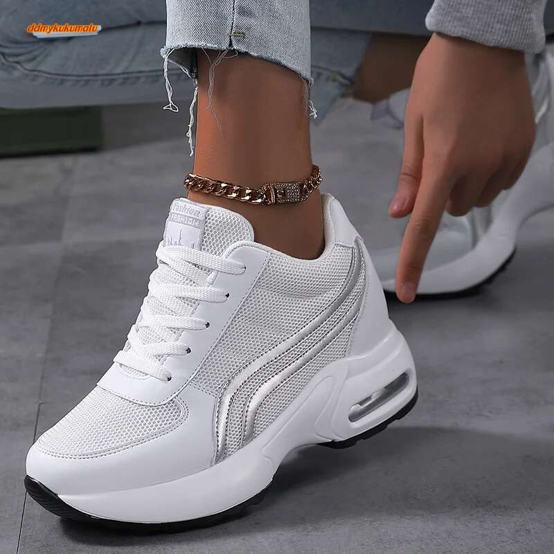 Women Air Cushion Sneakers Mesh White Running Sport Outdoor Elevator Heightening 8cm Female Casual Walking Shoes ddmykukumalu