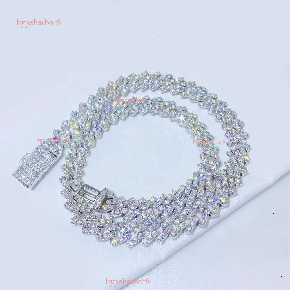 Bussdown Thick 8mm 10mm 13mm Solid Sier Iced Out Vvs Moissanite Chain Cuban k Bracelet