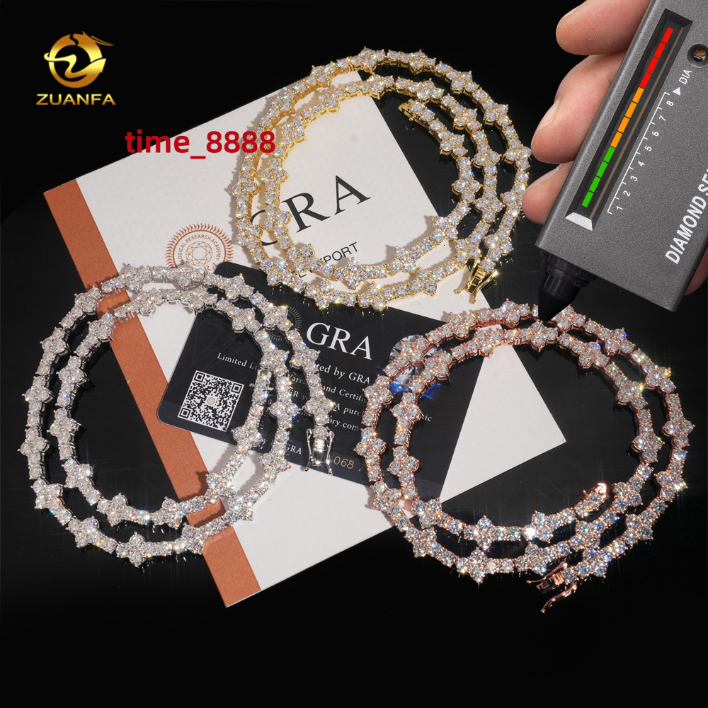3mm 4mm Mini Cross Hip Hop Jewelry Moissanite Tennis Chain Bracelet 925 Silver Iced Out Tennis Chain Necklace for Men and Women