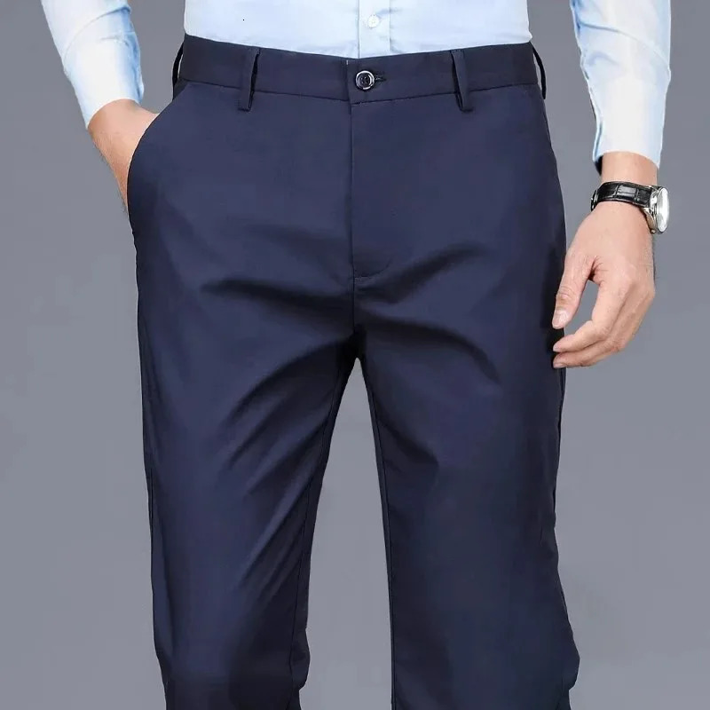 TRAF SpringSummer Thick Mens Casual Pants Four way Stretch Loose Straight 250326