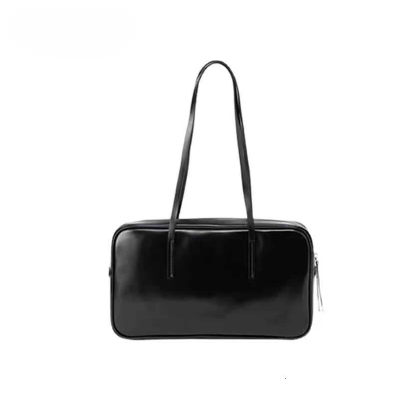 Simple Leisure Square Commuter Tote First Layer Oil Wax Cow Leather Women Armpit Shoulder Glossy Black Ladies Hand Bag