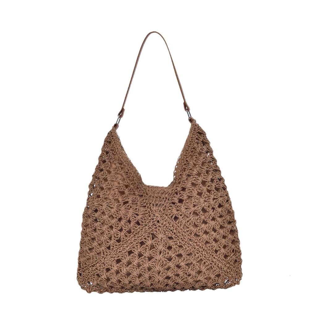 f5 Handmade straw hollow square flower large triangle contrasting woven shoulder bag