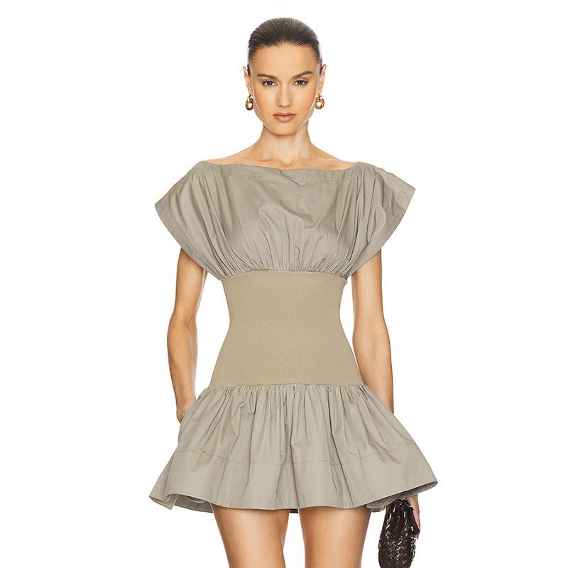 2025S Fashion Designer F DS Style Women S Autumn And Winter One Piece Collar Flying Sleeve Pleated Pullover Ruffle Edge Waist Cinching Dress