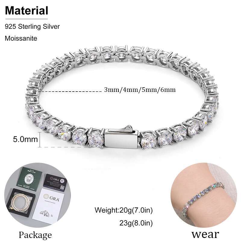 Fine Men Women Moissanite Tennis Bracelet Sterling Silver 925 100% Bracelet GRA VVS1 D Color Moissanite With Certificate