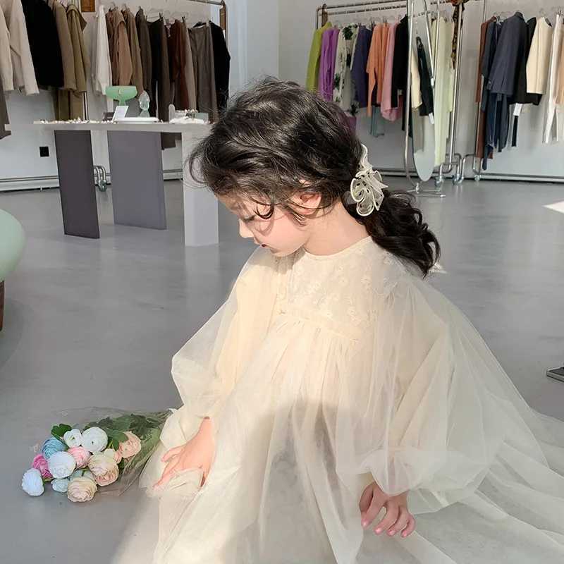 2023 Korean Chiffon Girl Baby Fairy Embroidery Solid Color Lace Dress Childrens Princess Mesh Cotton Dress W250326
