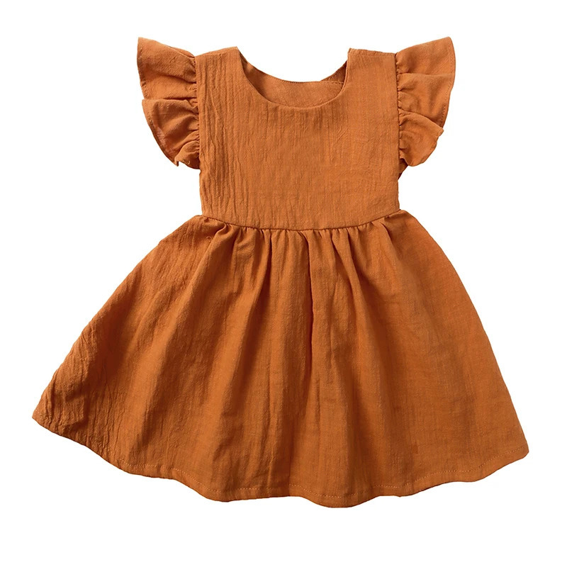 2025 Summer Kids Clothes Baby Girls Dress Short Sleeve Linen Cotton Princess Skirt Party Dresses For 9M-6Y Toddlers 250326