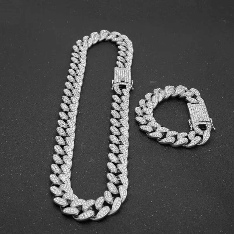 Hip-hop 20mm Full Diamond Mens Large Gold Chain Domineering Exaggerated Cuban Chain Necklace and Bracelet Hiphop RapAccessories