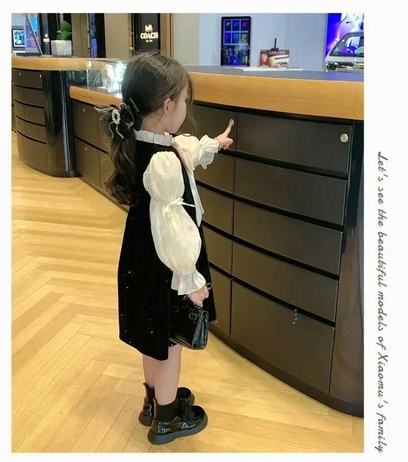 Long sleeved fashionable baby casual clothing girls princess velvet dress new childrens ceremony 1-10Ys Vestidos childrens clothing W250326
