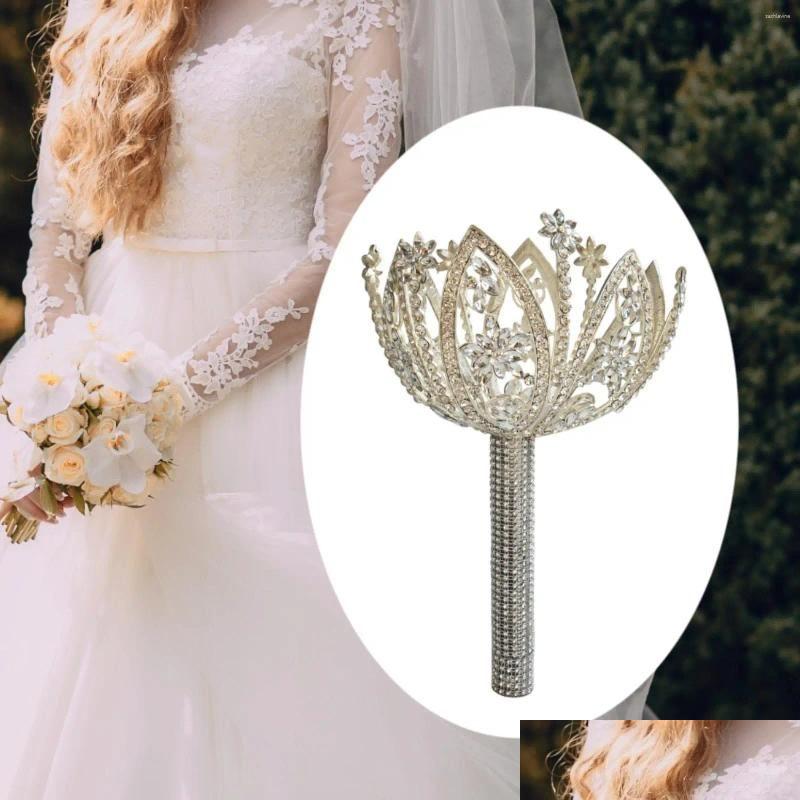 Wedding Flowers Rhinestone Bridal Bouquet Holder Diy Floral Handle Rustic Romantic Handheld For Valentines Day Anniversary Ceremony Dr Otwqs