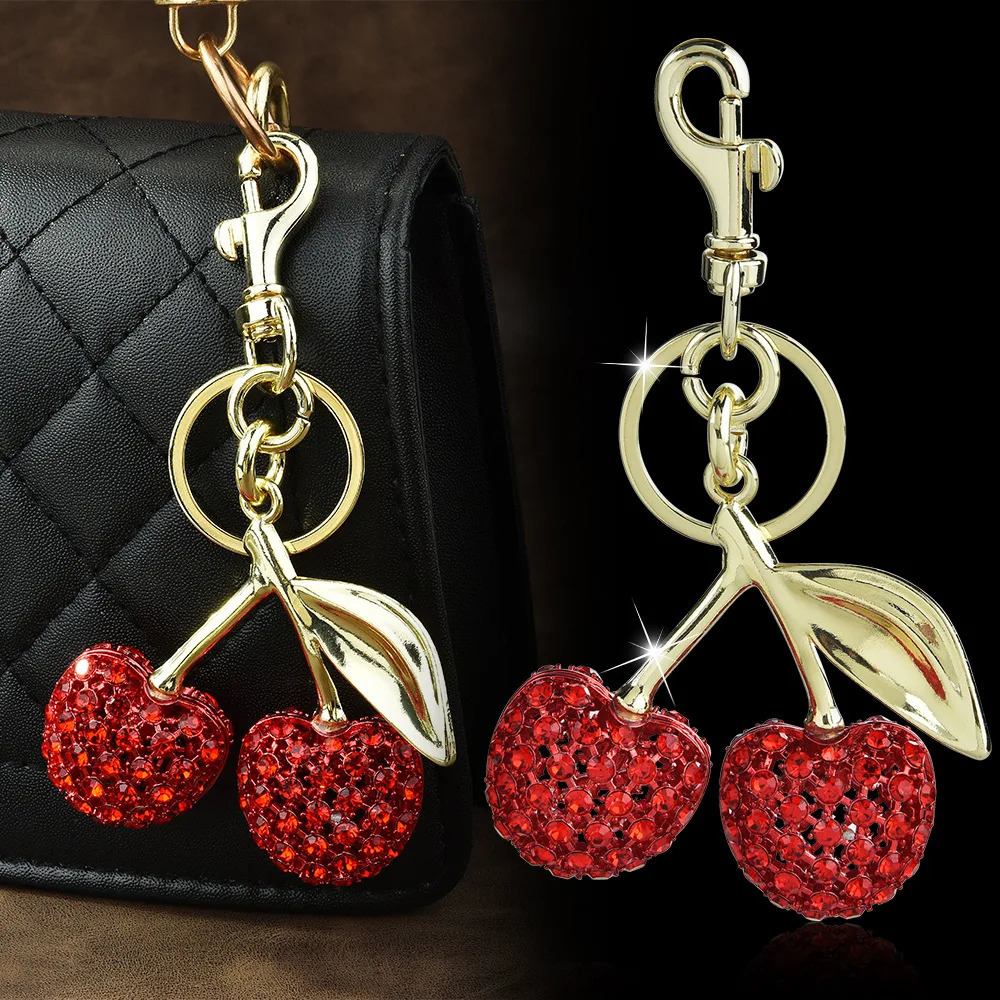 Sparkling Diamonds Delicious Cherry Keychain Fruits Cherries Pendant For Women Men Jewelry Bag Accessories Gift 2025 250325