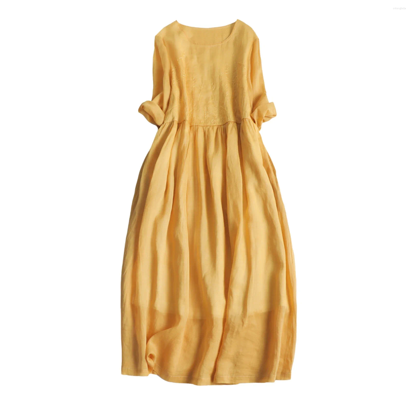 Casual Dresses Yellow Summer Loose Shirt Dress for Women Elegant Versatile Midi Solid Color Tunic Boho Holiday Vestido Mujer