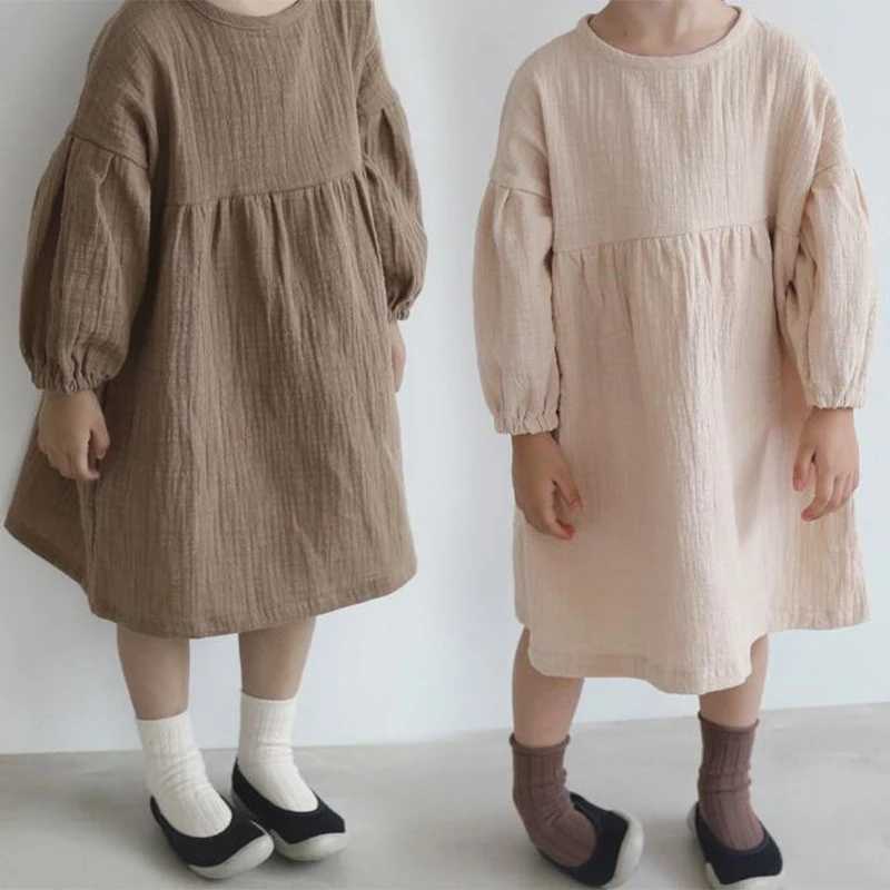 Spring new childrens baby girl long sleeved solid color dress Autumn childrens baby girl princess childrens clothing W250326