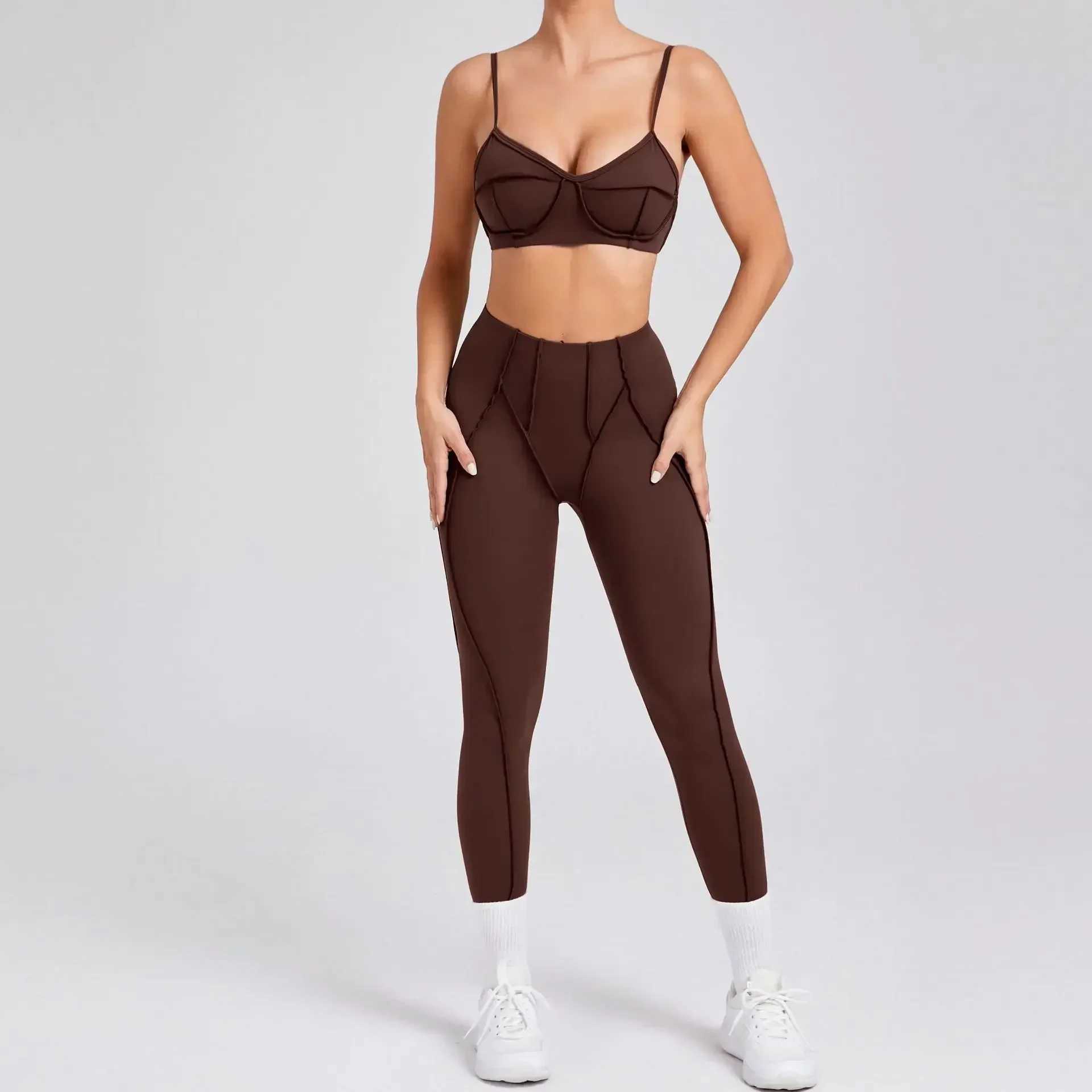Seamless yoga set exercise and fitness high waist and hip lifting shaping backless and strapless fitness set W250326