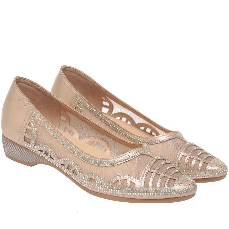 2025 Summer New Breathable Hollow Mesh Designer Fashion High Heels Women's Round Head Soft Leather Sandals Suitable for Office Weddings