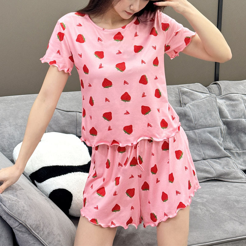 Home wear new spring/summer printed short sleeved shorts two-piece set casual women's sleepwear women