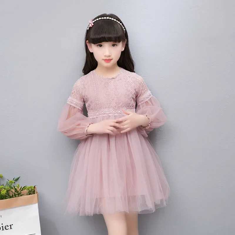 Girls long sleeved princess dress childrens spring and summer lace chiffon fashionable fluffy gauzy dress childrens clothing for 3-14 years old W25032