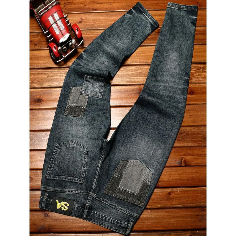 High end fashionable mens jeans slim fit straight elastic and suitable youthful retro fashion accessories casual washing motorcycle denim pants 250326