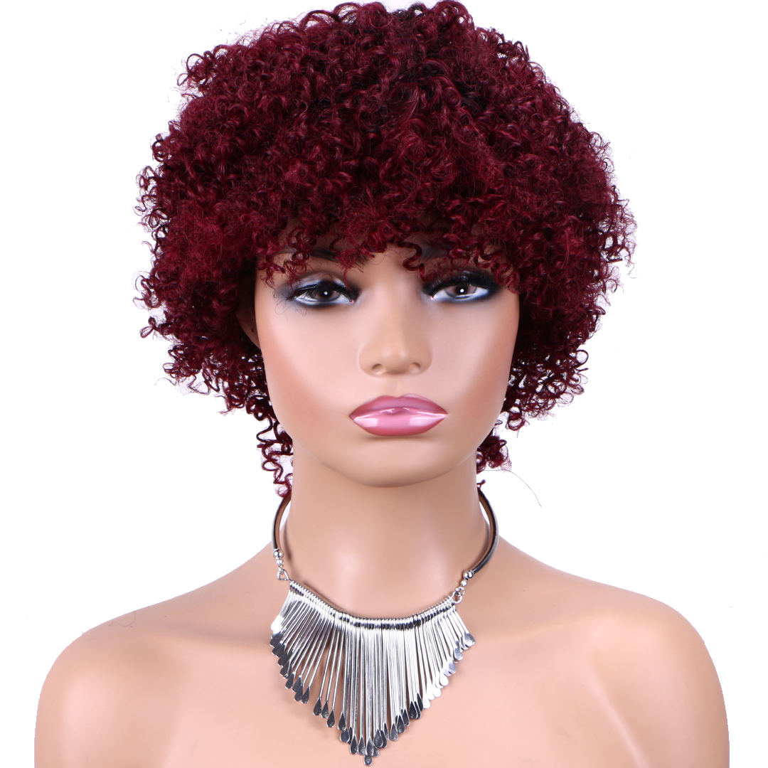 Human Hair Wig 6 Inch Real Hand Tied Lace Wig Tight Wool Curly Afro Kinky Texture Natural Black Hair Wig For Women Soft Lightweight