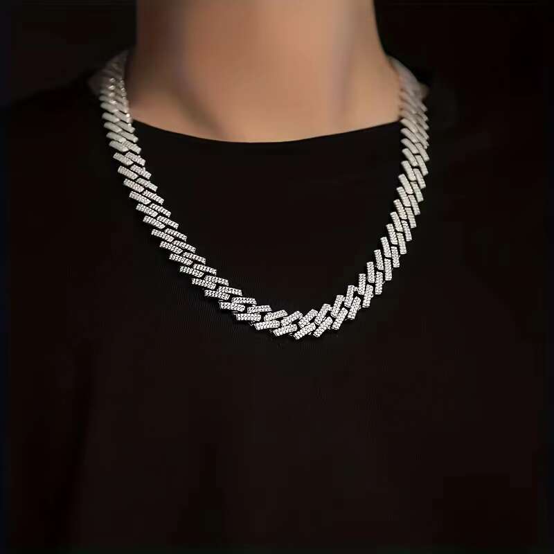 Moissanite Necklace Pendant 925 Silver Cuban ChainCuban Necklace Cuban Clavicle Chain for Men and Women.Engageme