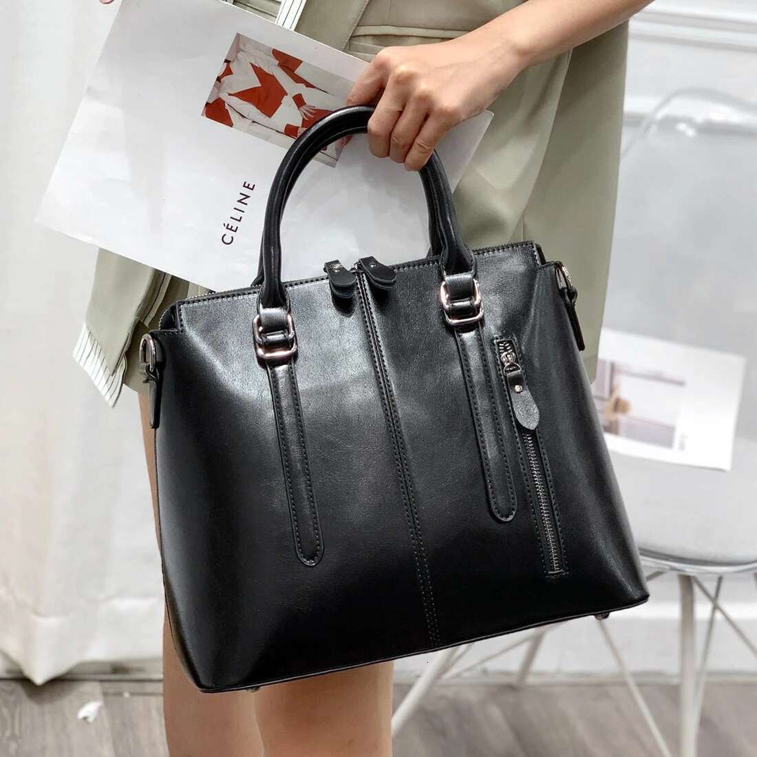 Women Shoulder Cross Body Handbag Top Handle Genuine Leather Casual Designer Lady Female Oil Wax Cowhide Messenger Tote Bag
