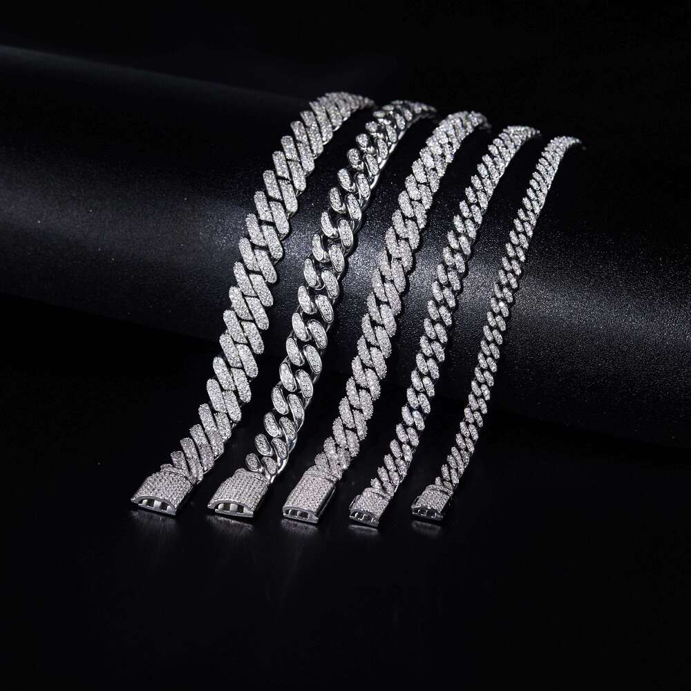 Wholesale Luxury Iced Out Cuban Link Chain 6-8-10-12-14 mm Moissanite 925 Silver Necklace for Men Hip Hop Gift Platinum Plated