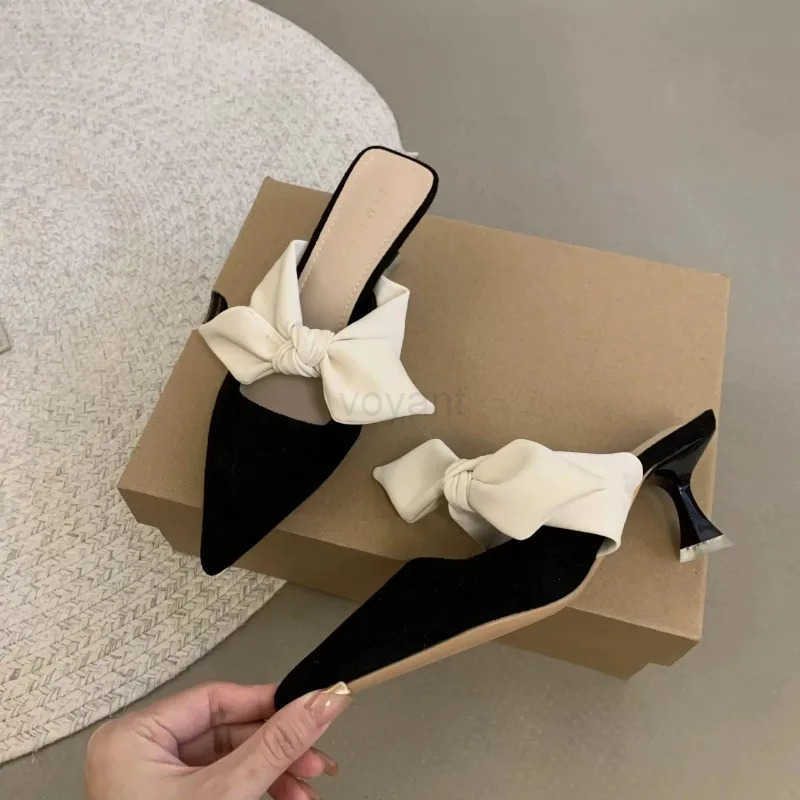 Summer Wen Pointed Toe High H Sandals Bowknot Fashion Flower Wan Shoes Slingback Wan Slippers Z250326