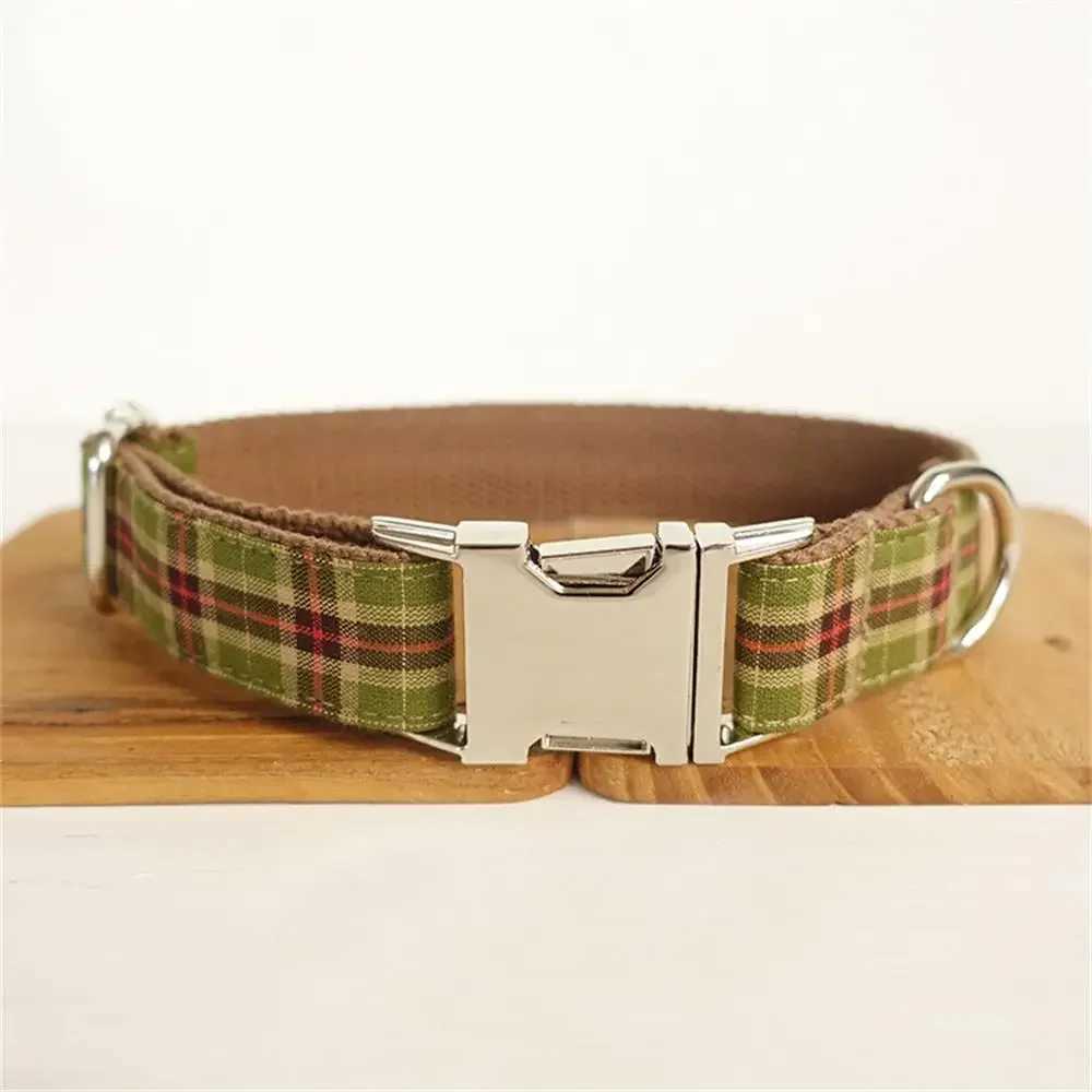 Personalized pet collar customized name ID tag adjustable soft brown set regular cat and dog collar lead strap X250326