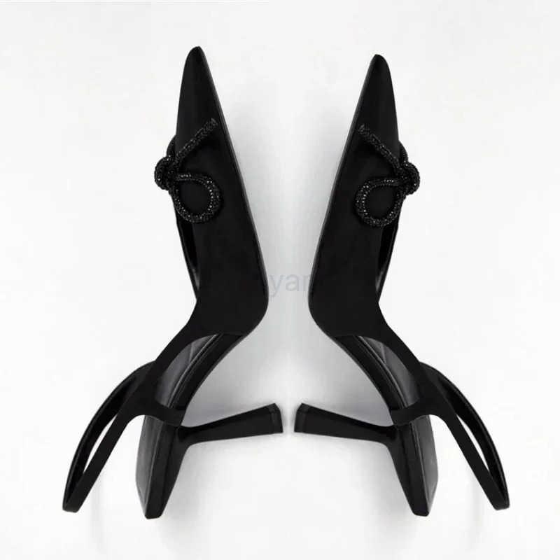 2025 Wan High H Sparkly Bow Sandals Pointed Toes Wen Shoes Elegant Pumps for Wen Mler Par Nightclub Zapatos Mujer Z250326