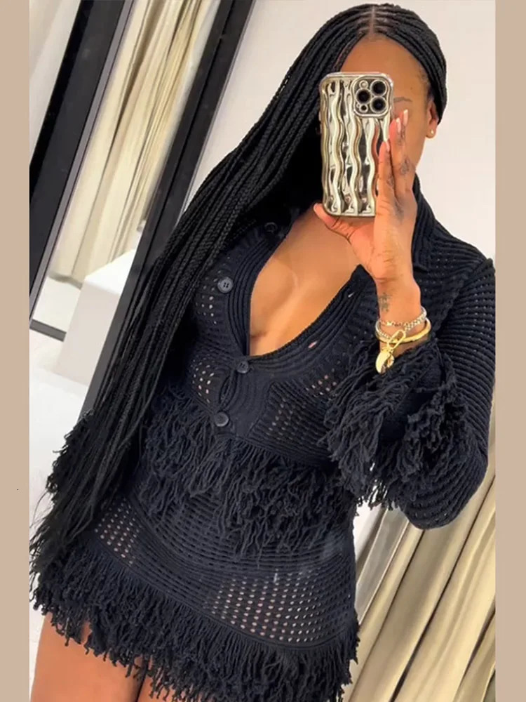 Knit Tassel Cardigan Mini Skirt Set Women Casual Singlebreasted Sweater Aline Spring Lady Suit Outfits 250318