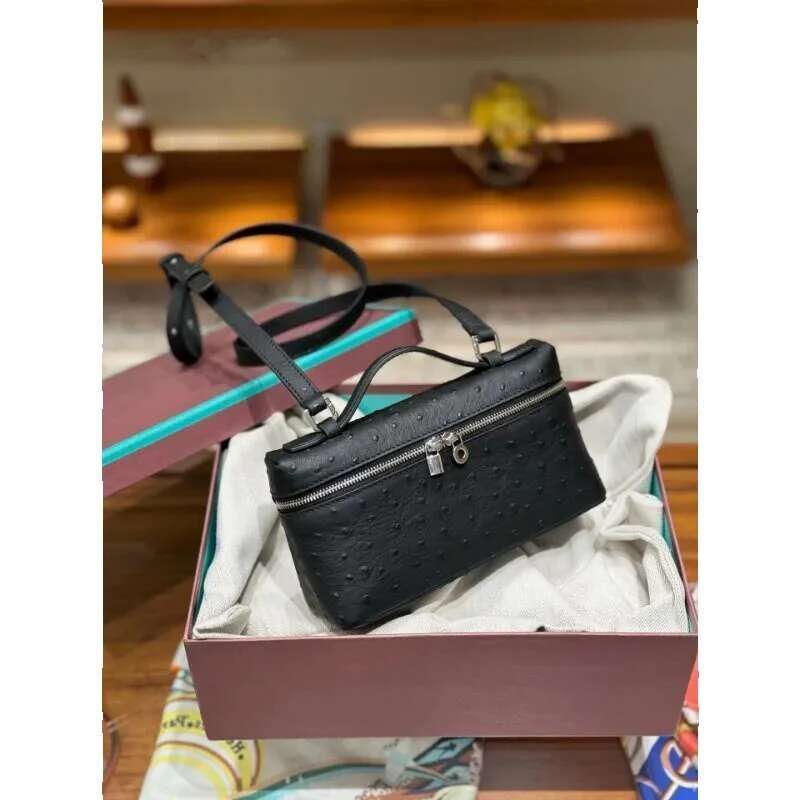 The Ostrich Print Small Square Fashion Simple Single Shoulder Crossbody Head Layer Cowhide Handbag Women's Makeup Bag