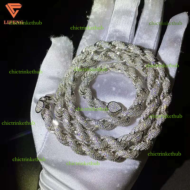 Fashion Jewelry Popular White Gold Plated Sier Iced Out 8mm VVS Moissanite Hip Hop Rope Chain Necklace For Men