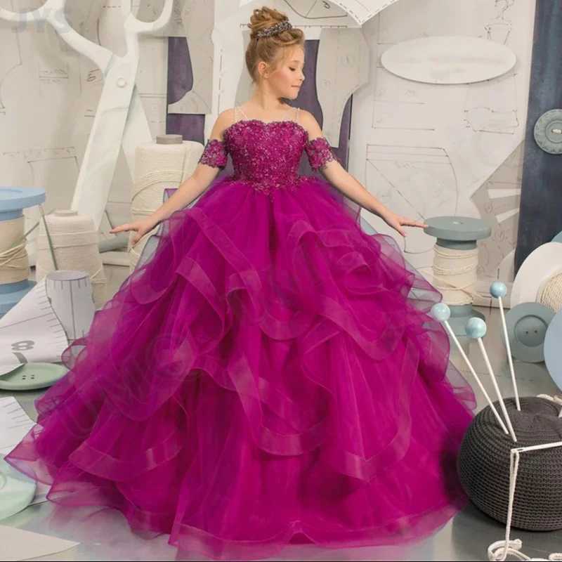 Customized floral girl dress ball dress sheer shoulder birthday wedding Par dress sweet 16 first piece of Communion dress W250326