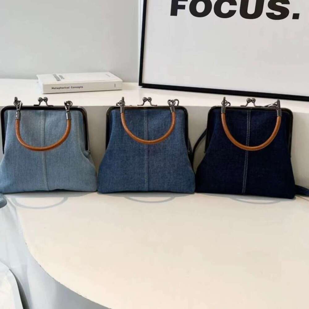 2024 autumn new women's handbag handmade denim splicing hand-held crossbody small shoulder bag