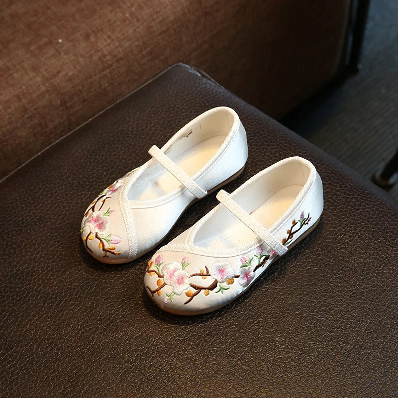 Children Hanfu Flat Shoes Ethnic Chinese Style Girls Embroidered Cloth Shoes Fashion Soft Kids Princess Ancient Dress Up Shoes 250326