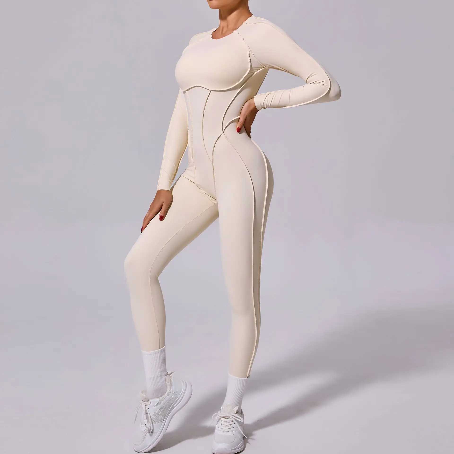 One piece yoga jumpsuit womens long sleeved set quick drying yoga set gym training set sportswear fitness set W250326