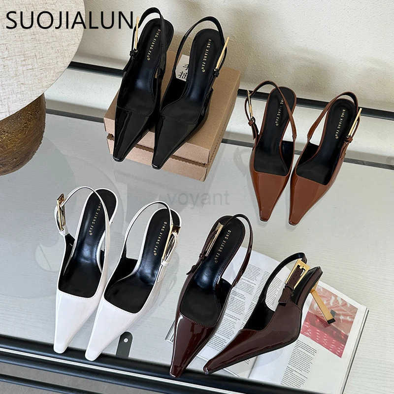 SUOJIALUN 2024 Spring New Band Wen Pumps Shoes Fashion Shallow Slip On Slingback Sandals Thin High Heel Dress Sexy Pumps Shoes Z250326