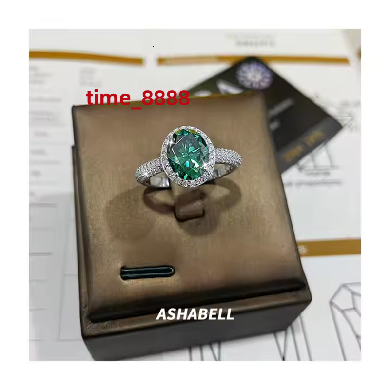 Luxury Full Moissanite 2CT VVS D Color 925 Sterling Silver Green Moissanite Ring Women Engagement Wedding Ring