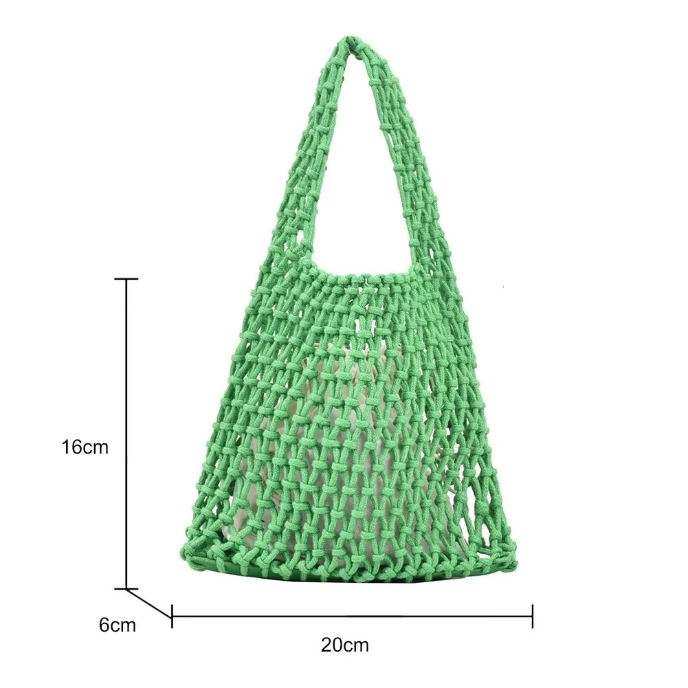 Pouch Candy Colored Makeup Bag Hand Woven Cotton Rope Handbag Tote Bags Knitting Crochet Womens Hollow Mesh Bag Side Bag 250325